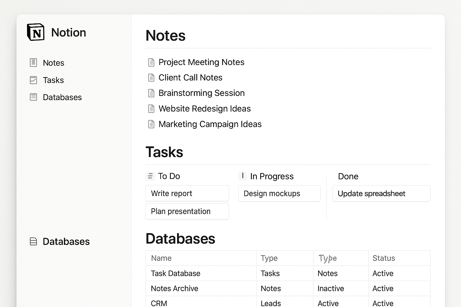 Notion workspace organization example