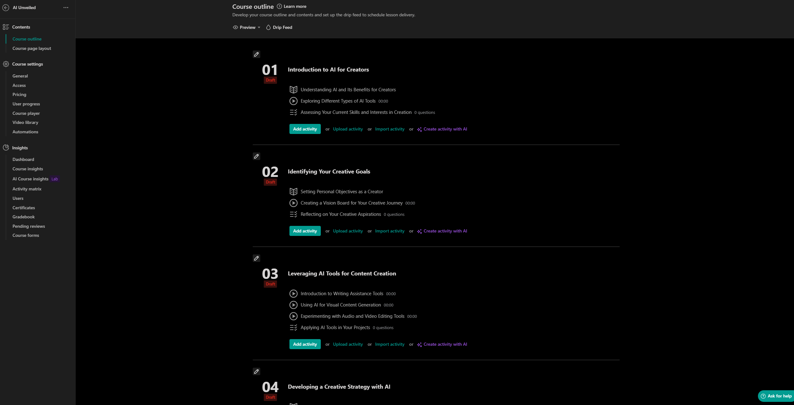 Learn Worlds course creation platform interface